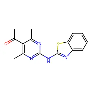 1-[2-(1,3-benzothiazol-2-ylamino)-4,6-dimethylpyrimidin-5-yl]ethanone structure