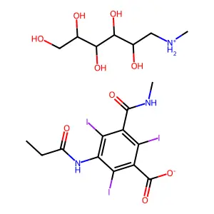 methyl(2,3,4,5,6-pentahydroxyhexyl)azanium2,4,6-triiodo-3-(methylcarbamoyl)-5-(propanoylamino)benzoate structure