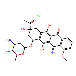 (8S,10S)-8-acetyl-10-[(2R,4S,5S,6S)-4-amino-5-hydroxy-6-methyloxan-2-yl]oxy-6,8,11-trihydroxy-12-imino-1-methoxy-9,10-dihydro-7H-tetracen-5-onehydrochloride structure