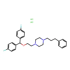 1-[2-[bis(4-fluorophenyl)methoxy]ethyl]-4-(3-phenylpropyl)piperazine;dihydrochloride structure