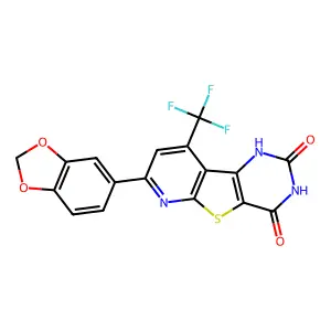 11-(1,3-benzodioxol-5-yl)-13-(trifluoromethyl)-8-thia-3,5,10-triazatricyclo[7.4.0.02,7]trideca-1(9),2(7),10,12-tetraene-4,6-dione structure