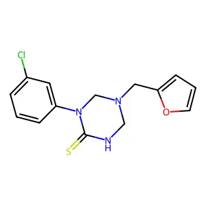 1-(3-chlorophenyl)-5-(furan-2-ylmethyl)-1,3,5-triazinane-2-thione structure