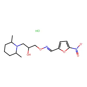 1-(2,6-dimethylpiperidin-1-yl)-3-[(5-nitrofuran-2-yl)methylideneamino]oxypropan-2-ol;hydrochloride structure