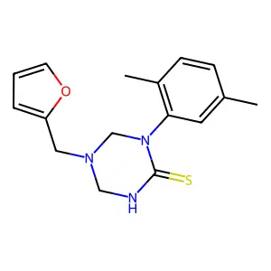 1-(2,5-dimethylphenyl)-5-(furan-2-ylmethyl)-1,3,5-triazinane-2-thione structure