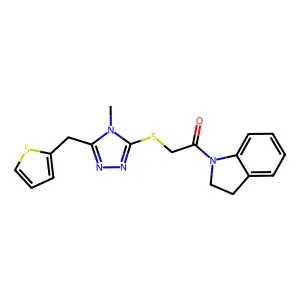 1-(2,3-dihydroindol-1-yl)-2-[[4-methyl-5-(thiophen-2-ylmethyl)-1,2,4-triazol-3-yl]sulfanyl]ethanone structure