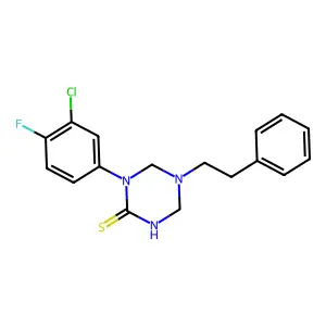 1-(3-chloro-4-fluorophenyl)-5-(2-phenylethyl)-1,3,5-triazinane-2-thione structure