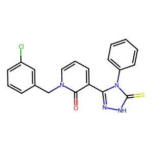 1-[(3-chlorophenyl)methyl]-3-(4-phenyl-5-sulfanylidene-1H-1,2,4-triazol-3-yl)pyridin-2-one structure