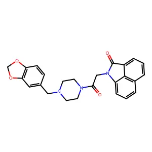 1-[2-[4-(1,3-benzodioxol-5-ylmethyl)piperazin-1-yl]-2-oxoethyl]benzo[cd]indol-2-one structure