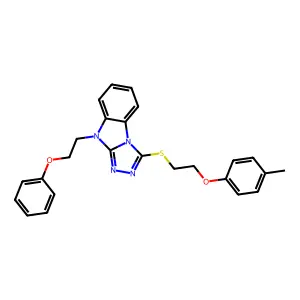 1-[2-(4-methylphenoxy)ethylsulfanyl]-4-(2-phenoxyethyl)-[1,2,4]triazolo[4,3-a]benzimidazole structure