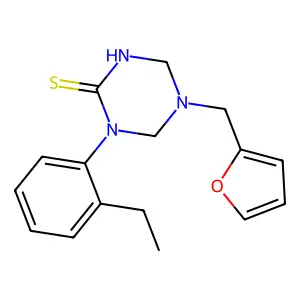 1-(2-ethylphenyl)-5-(furan-2-ylmethyl)-1,3,5-triazinane-2-thione structure