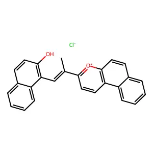 1-(2-benzo[f]chromen-4-ium-3-ylprop-1-enyl)naphthalen-2-ol chloride structure