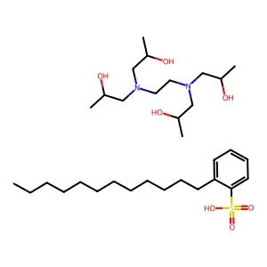 1-[2-[bis(2-hydroxypropyl)amino]ethyl-(2-hydroxypropyl)amino]propan-2-ol;2-dodecylbenzenesulfonic acid structure