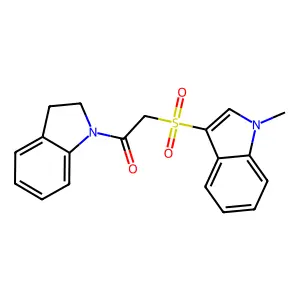 1-(2,3-dihydroindol-1-yl)-2-(1-methylindol-3-yl)sulfonylethanone structure