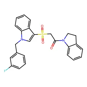 1-(2,3-dihydroindol-1-yl)-2-[1-[(3-fluorophenyl)methyl]indol-3-yl]sulfonylethanone structure