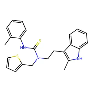 1-[2-(2-methyl-1H-indol-3-yl)ethyl]-3-(2-methylphenyl)-1-(thiophen-2-ylmethyl)thiourea structure