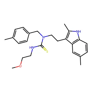 1-[2-(2,5-dimethyl-1H-indol-3-yl)ethyl]-3-(2-methoxyethyl)-1-[(4-methylphenyl)methyl]thiourea structure
