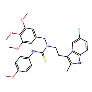 1-[2-(5-fluoro-2-methyl-1H-indol-3-yl)ethyl]-3-(4-methoxyphenyl)-1-[(3,4,5-trimethoxyphenyl)methyl]thiourea structure