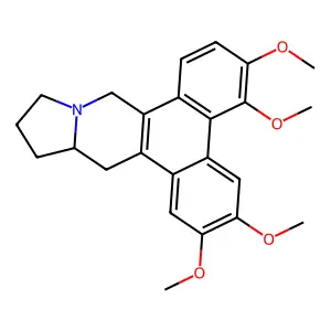 (13aR)-2,3,5,6-tetramethoxy-9,11,12,13,13a,14-hexahydrophenanthro[9,10-f]indolizine structure