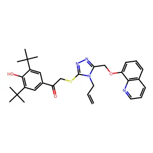 1-(3,5-ditert-butyl-4-hydroxyphenyl)-2-[[4-prop-2-enyl-5-(quinolin-8-yloxymethyl)-1,2,4-triazol-3-yl]sulfanyl]ethanone structure