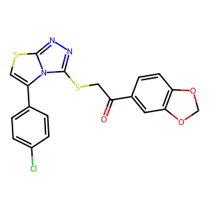 1-(1,3-benzodioxol-5-yl)-2-[[5-(4-chlorophenyl)-[1,3]thiazolo[2,3-c][1,2,4]triazol-3-yl]sulfanyl]ethanone structure