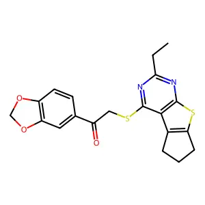 1-(1,3-benzodioxol-5-yl)-2-[(10-ethyl-7-thia-9,11-diazatricyclo[6.4.0.02,6]dodeca-1(8),2(6),9,11-tetraen-12-yl)sulfanyl]ethanone structure