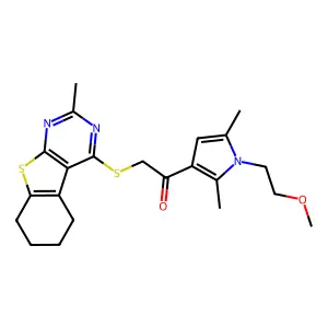 1-[1-(2-methoxyethyl)-2,5-dimethylpyrrol-3-yl]-2-[(2-methyl-5,6,7,8-tetrahydro-[1]benzothiolo[2,3-d]pyrimidin-4-yl)sulfanyl]ethanone structure