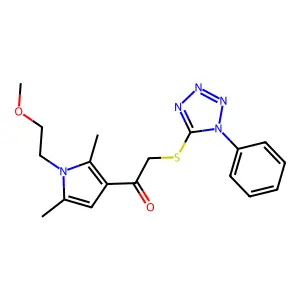 1-[1-(2-methoxyethyl)-2,5-dimethylpyrrol-3-yl]-2-(1-phenyltetrazol-5-yl)sulfanylethanone structure