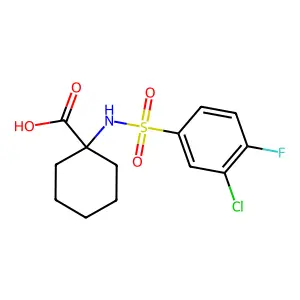 1-[(3-chloro-4-fluorophenyl)sulfonylamino]cyclohexane-1-carboxylic acid structure