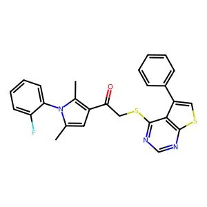 1-[1-(2-fluorophenyl)-2,5-dimethylpyrrol-3-yl]-2-(5-phenylthieno[2,3-d]pyrimidin-4-yl)sulfanylethanone structure