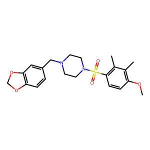 1-(1,3-benzodioxol-5-ylmethyl)-4-(4-methoxy-2,3-dimethylphenyl)sulfonylpiperazine structure