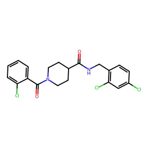 1-(2-chlorobenzoyl)-N-[(2,4-dichlorophenyl)methyl]piperidine-4-carboxamide structure