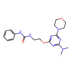 1-[2-[[4-(dimethylamino)-6-morpholin-4-yl-1,3,5-triazin-2-yl]oxy]ethyl]-3-phenylurea structure