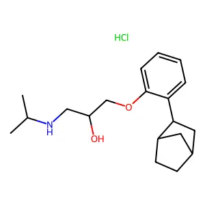 1-[2-(2-bicyclo[2.2.1]heptanyl)phenoxy]-3-(propan-2-ylamino)propan-2-ol;hydrochloride structure
