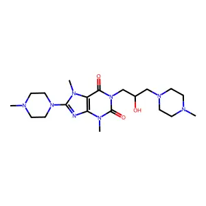 1-[2-hydroxy-3-(4-methylpiperazin-1-yl)propyl]-3,7-dimethyl-8-(4-methylpiperazin-1-yl)purine-2,6-dione structure