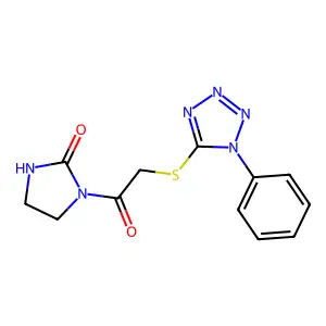 1-{[(1-phenyl-1H-tetrazol-5-yl)sulfanyl]acetyl}imidazolidin-2-one structure