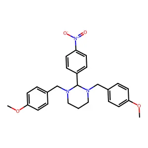 1,3-bis[(4-methoxyphenyl)methyl]-2-(4-nitrophenyl)-1,3-diazinane structure