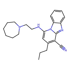 1-[2-(azepan-1-yl)ethylamino]-3-propylpyrido[1,2-a]benzimidazole-4-carbonitrile structure
