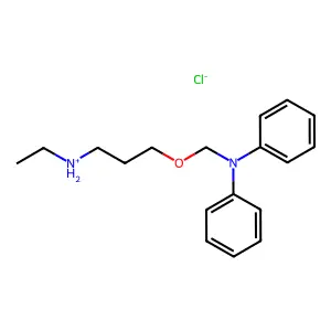Ethylaminopropyldiphenylaminocarbinol hydrochloride structure