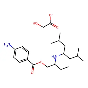 BENZOIC ACID, p-AMINO-, 2-(1-ISOBUTYL-3-METHYLBUTYLAMINO)BUTYL ESTER, GLYCOLATE structure