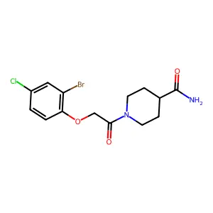 1-[2-(2-bromo-4-chlorophenoxy)acetyl]piperidine-4-carboxamide structure