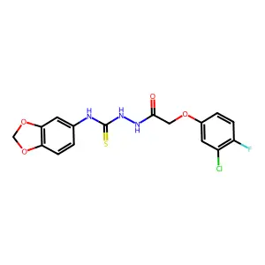 1-(1,3-benzodioxol-5-yl)-3-[[2-(3-chloro-4-fluorophenoxy)acetyl]amino]thiourea structure