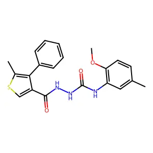 1-(2-methoxy-5-methylphenyl)-3-[(5-methyl-4-phenylthiophene-3-carbonyl)amino]urea structure