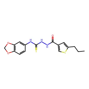 1-(1,3-benzodioxol-5-yl)-3-[(5-propylthiophene-3-carbonyl)amino]thiourea structure