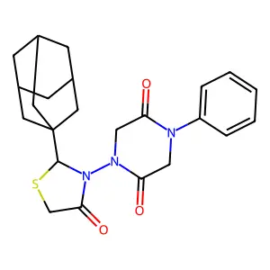 1-[2-(1-adamantyl)-4-oxo-1,3-thiazolidin-3-yl]-4-phenylpiperazine-2,5-dione structure