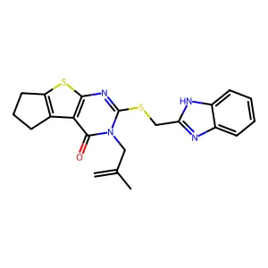 10-(1H-benzimidazol-2-ylmethylsulfanyl)-11-(2-methylprop-2-enyl)-7-thia-9,11-diazatricyclo[6.4.0.02,6]dodeca-1(8),2(6),9-trien-12-one structure
