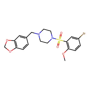 1-(1,3-benzodioxol-5-ylmethyl)-4-[(5-bromo-2-methoxyphenyl)sulfonyl]piperazine structure