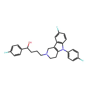 4-[8-fluoro-5-(4-fluorophenyl)-3,4-dihydro-1H-pyrido[4,3-b]indol-2-yl]-1-(4-fluorophenyl)butan-1-ol structure