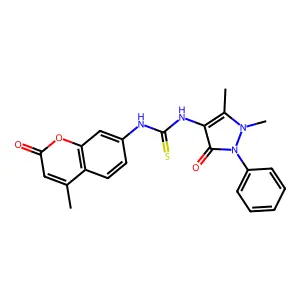 1-(1,5-dimethyl-3-oxo-2-phenylpyrazol-4-yl)-3-(4-methyl-2-oxochromen-7-yl)thiourea structure