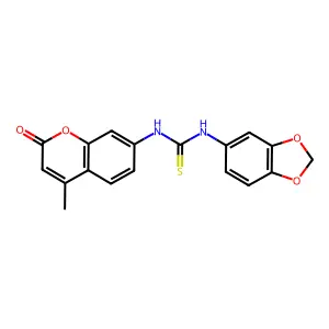 1-(1,3-benzodioxol-5-yl)-3-(4-methyl-2-oxochromen-7-yl)thiourea structure