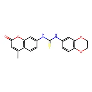 1-(2,3-dihydro-1,4-benzodioxin-6-yl)-3-(4-methyl-2-oxochromen-7-yl)thiourea structure